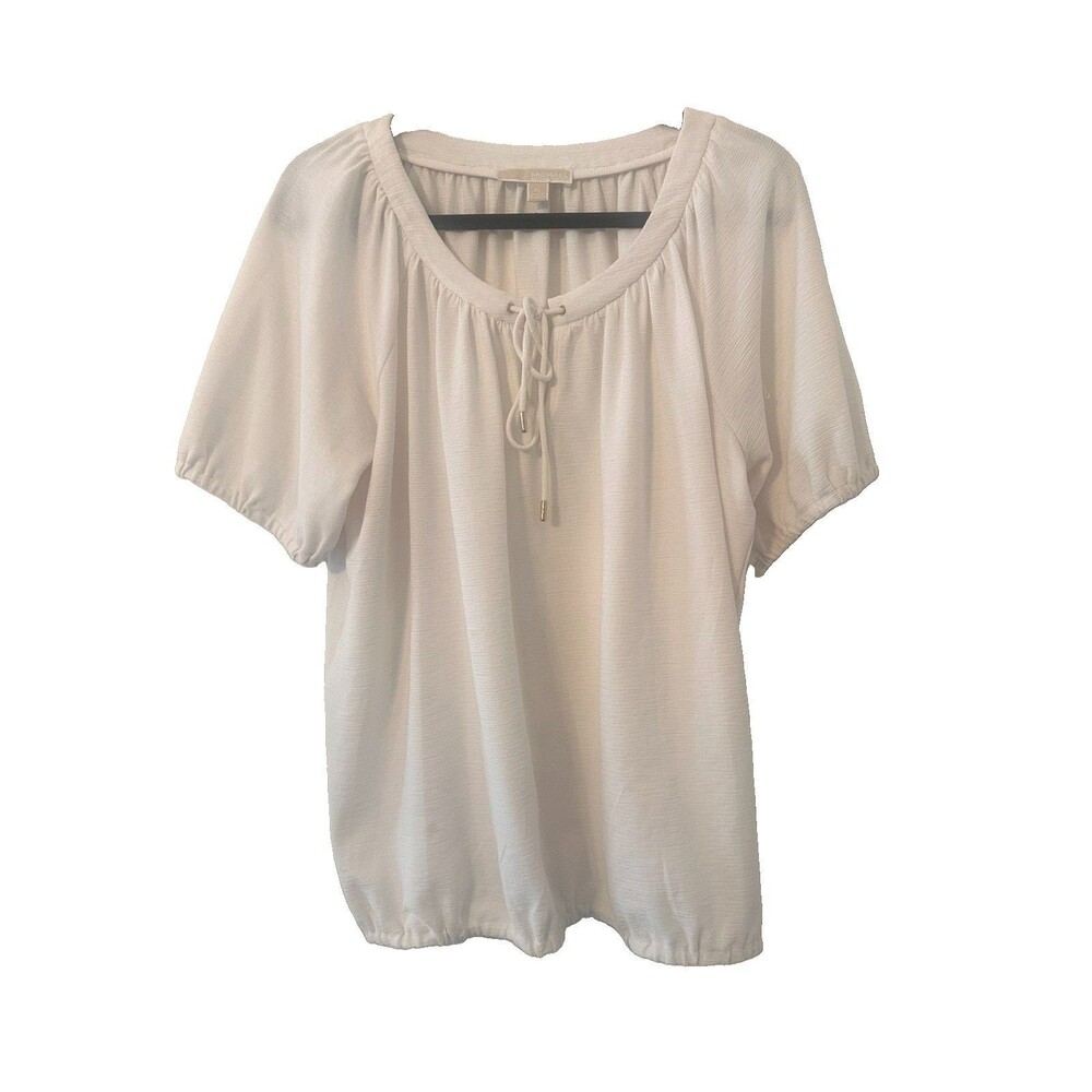 Michael Kors Women’s Ivory White Blouse Short Sleeve Elastic Waist String Neck